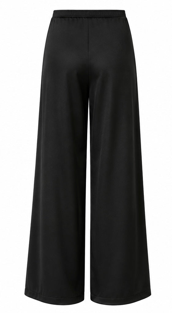 La Ligne Black Satin Wide-Leg Pull-On Pants - M