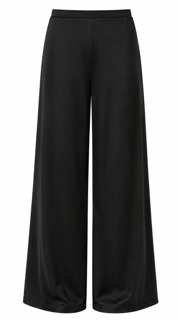 La Ligne Black Satin Wide-Leg Pull-On Pants - M