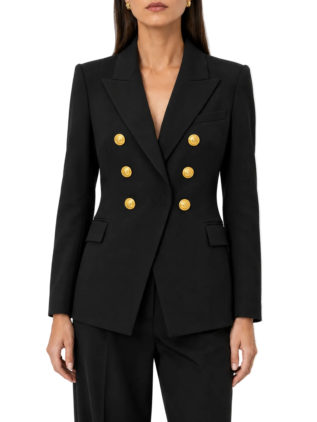 Balmain Black Double Breasted Wool Blazer - 36