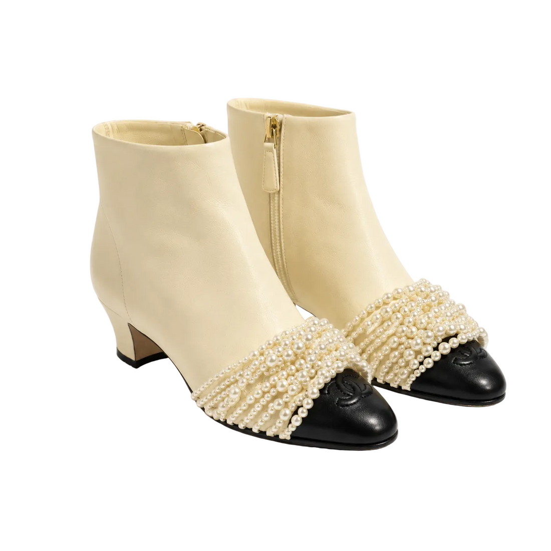 Chanel Pearl - Embellished Cap Toe Ankle Boots - 37.5