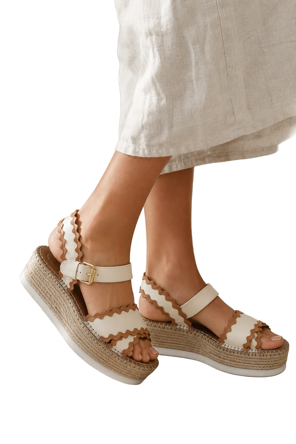 Chloe Lauren Scalloped Leather Espadrille Platform Sandals - EUR 39 / U.S 8.5