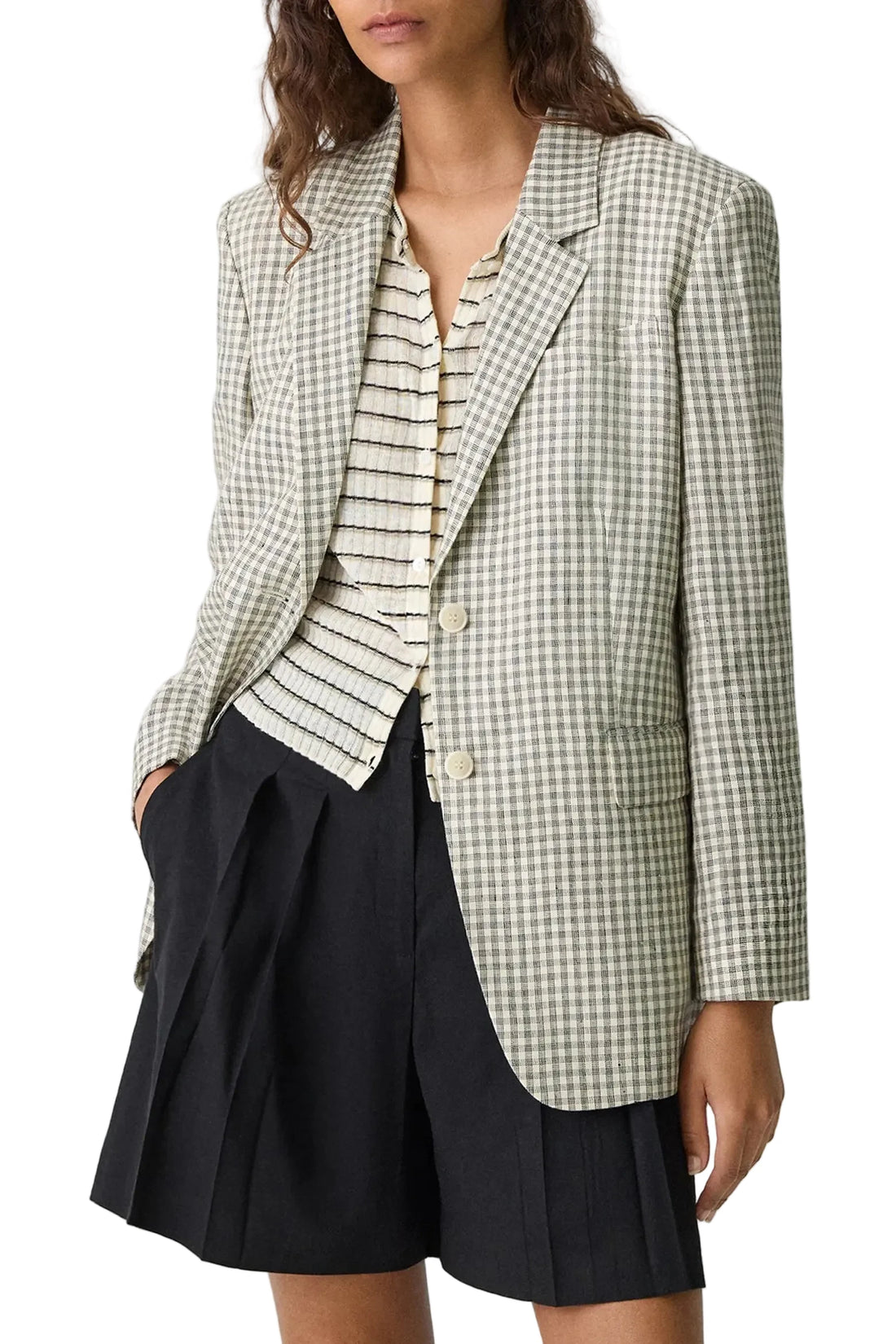 Theory Check Linen Blend Blazer- 2