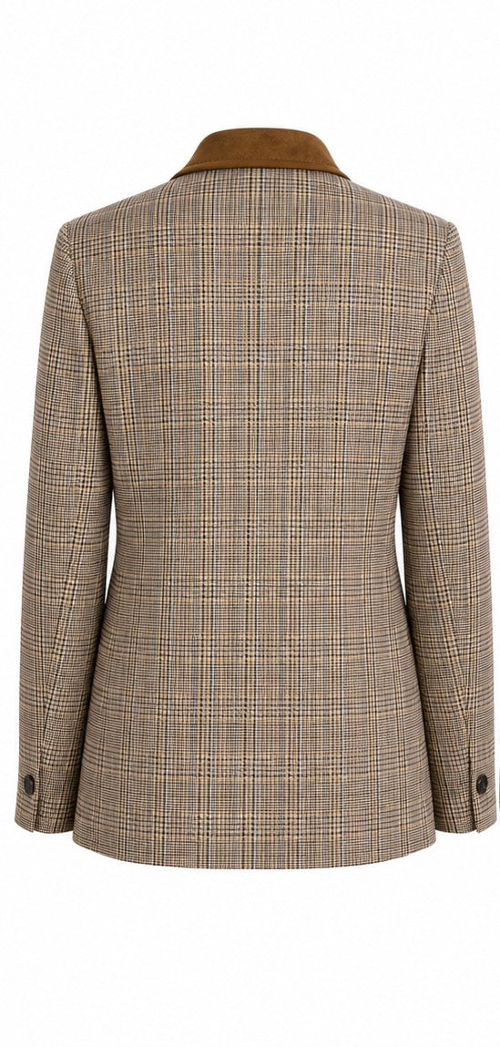 Rag & bone Prince of Wales Plaid Blazer with Suede Collar Trim - 6