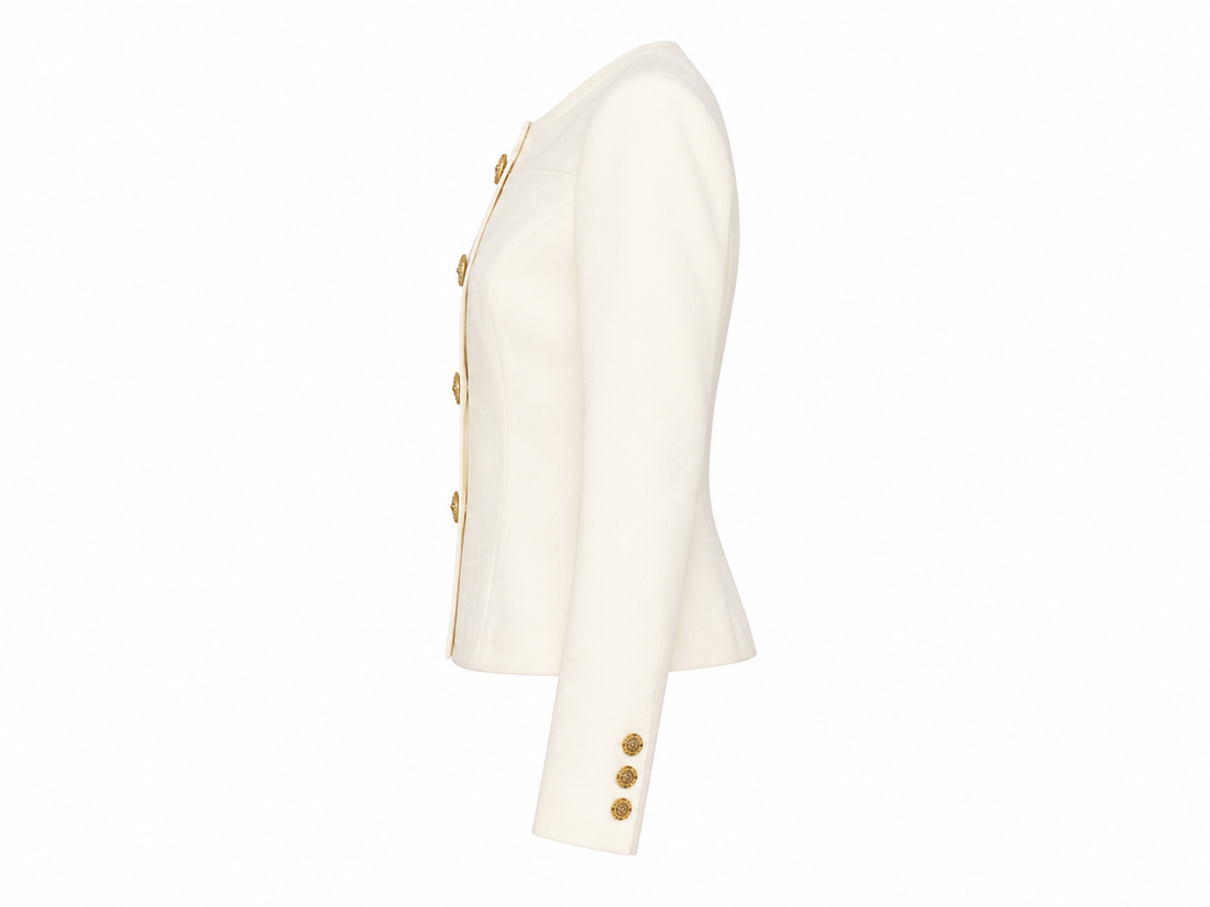 Nana Jacqueline Tailored Collarless Jacket with Gold Crest Buttons - S