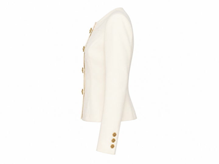 Nana Jacqueline Tailored Collarless Jacket with Gold Crest Buttons - S