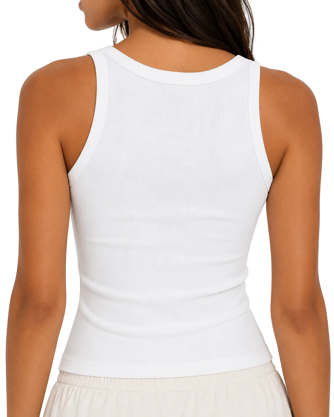 Easygala - White Ribbed Square / Scoop Neck Tank - M