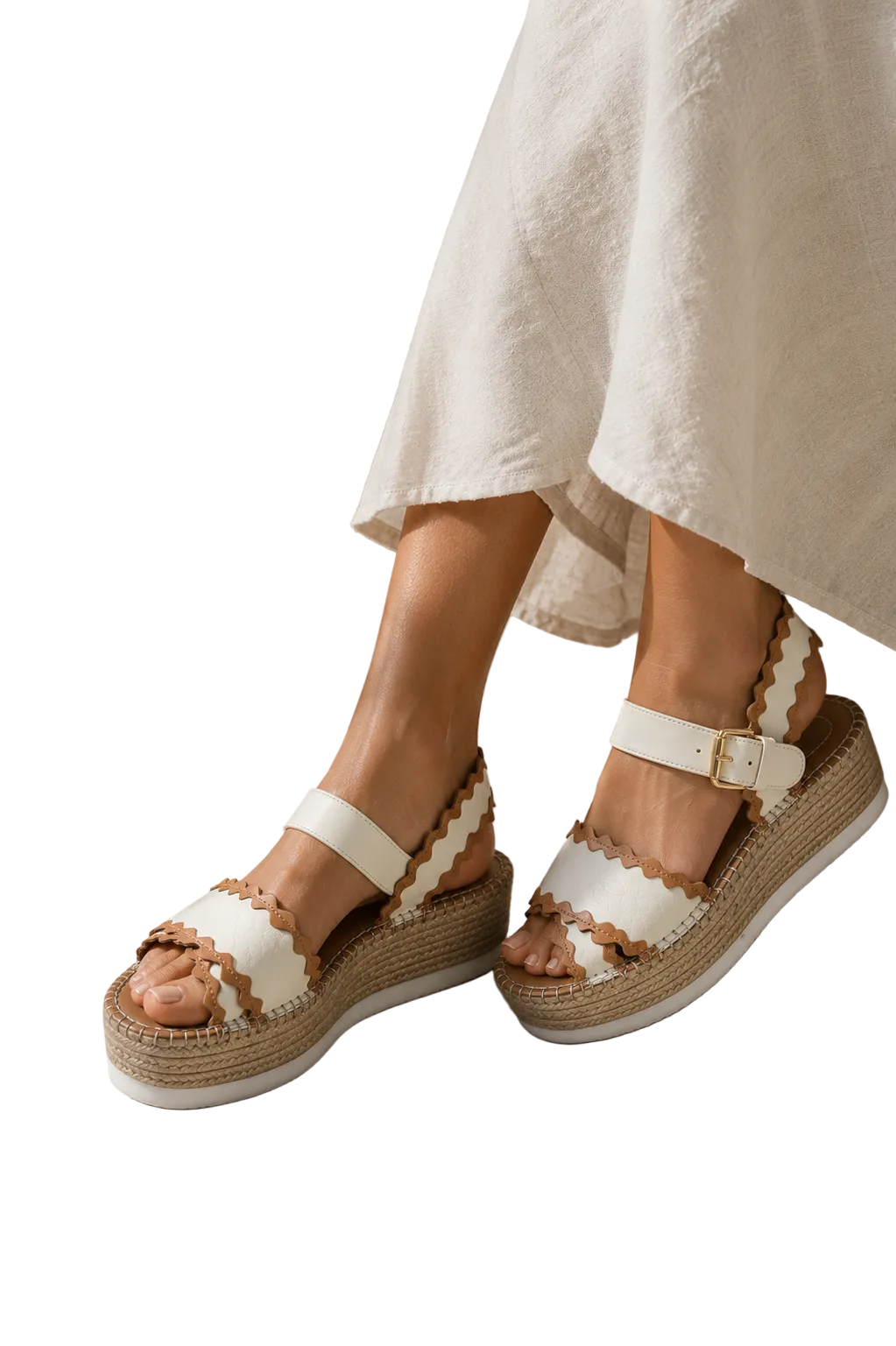 Chloe Lauren Scalloped Leather Espadrille Platform Sandals - EUR 39 / U.S 8.5