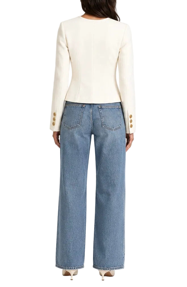Nana Jacqueline Tailored Collarless Jacket with Gold Crest Buttons - S