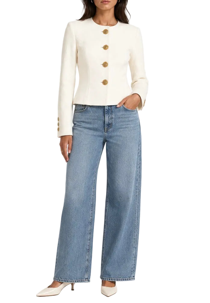 Nana Jacqueline Tailored Collarless Jacket with Gold Crest Buttons - S