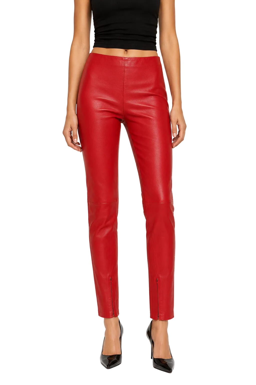 Balenciaga Red Leather Skinny Pants - 34