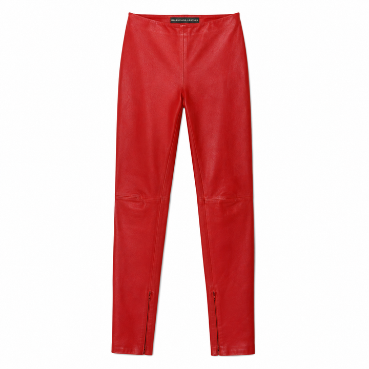 Balenciaga Red Leather Skinny Pants - 34