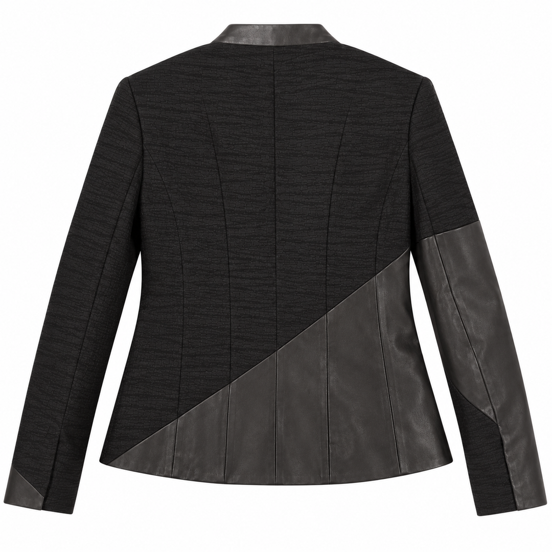 Helmut Lang Warped Leather Trim Jacket / Asymmetric Leather Combo Blazer - US 4