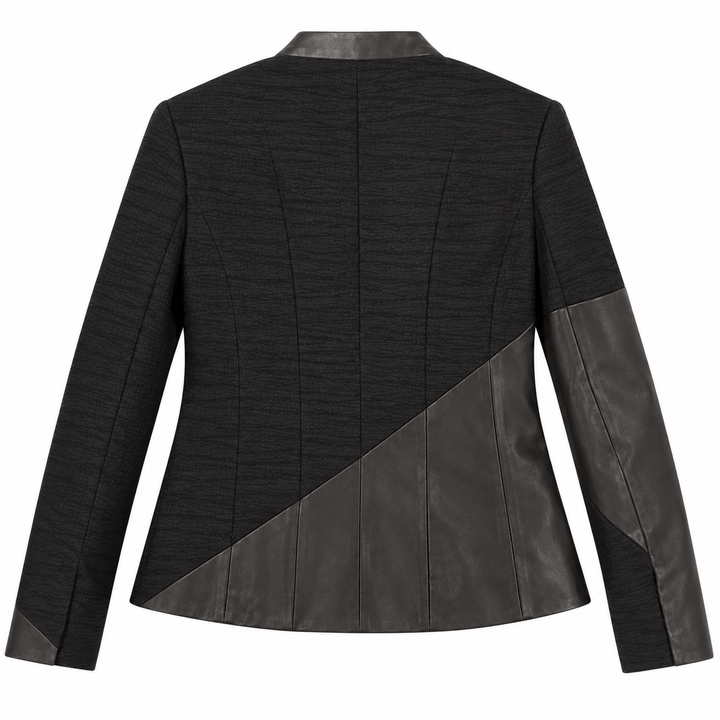 Helmut Lang Warped Leather Trim Jacket / Asymmetric Leather Combo Blazer - US 4