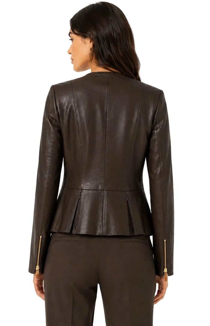 The Row Collarless Zip-Front Lambskin Leather Jacket (Peplum Hem) - 6