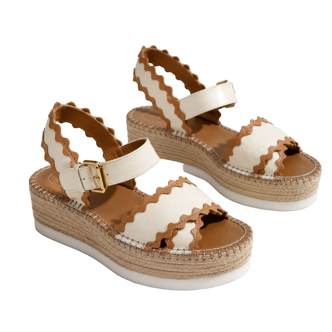 Chloe Lauren Scalloped Leather Espadrille Platform Sandals - EUR 39 / U.S 8.5