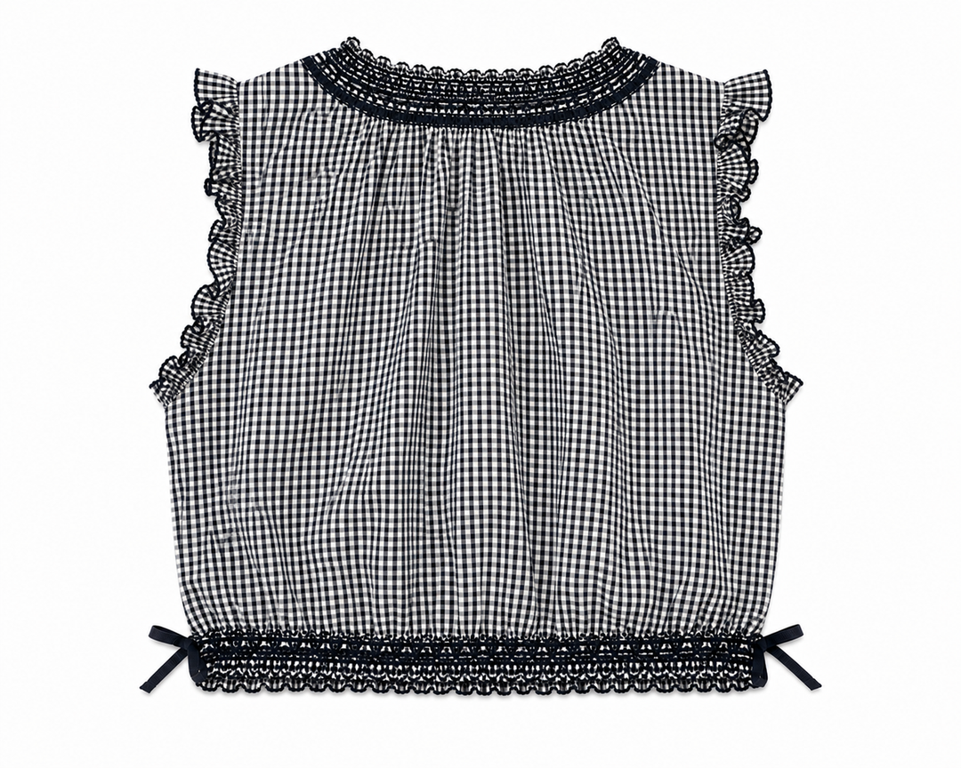 Caroline Constas Gingham Smocked Crop Top - S