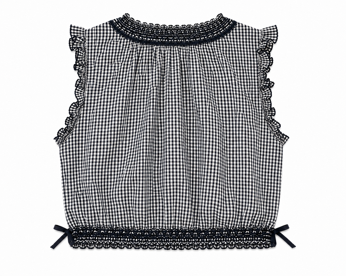 Caroline Constas Gingham Smocked Crop Top - S