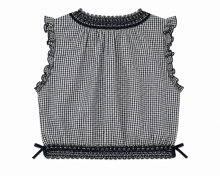 Caroline Constas Gingham Smocked Crop Top - S