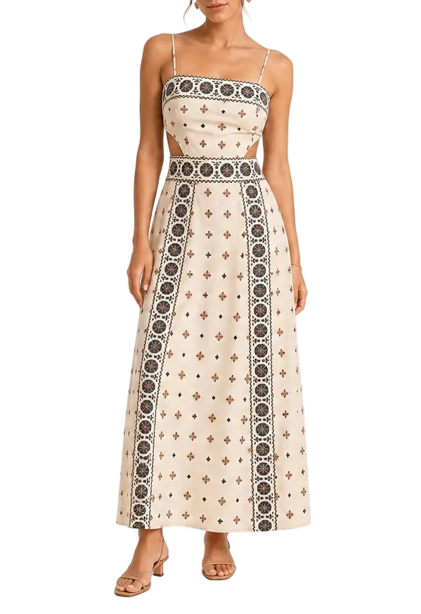 Zara Linen Blend Cut Out Midi Dress - S