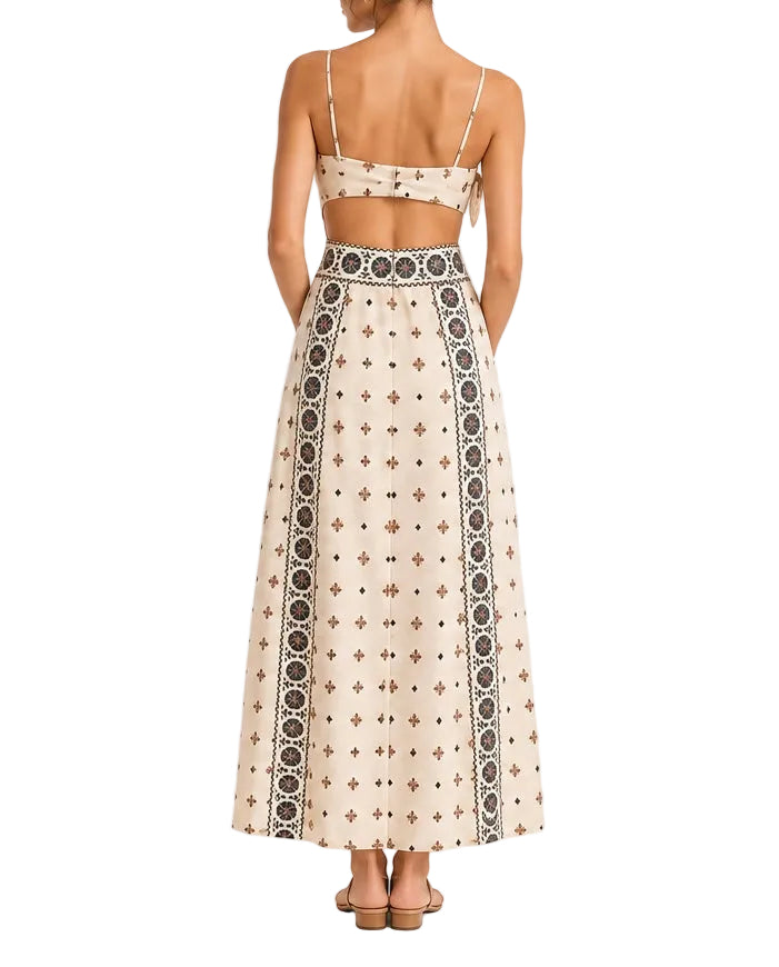 Zara Linen Blend Cut Out Midi Dress - S