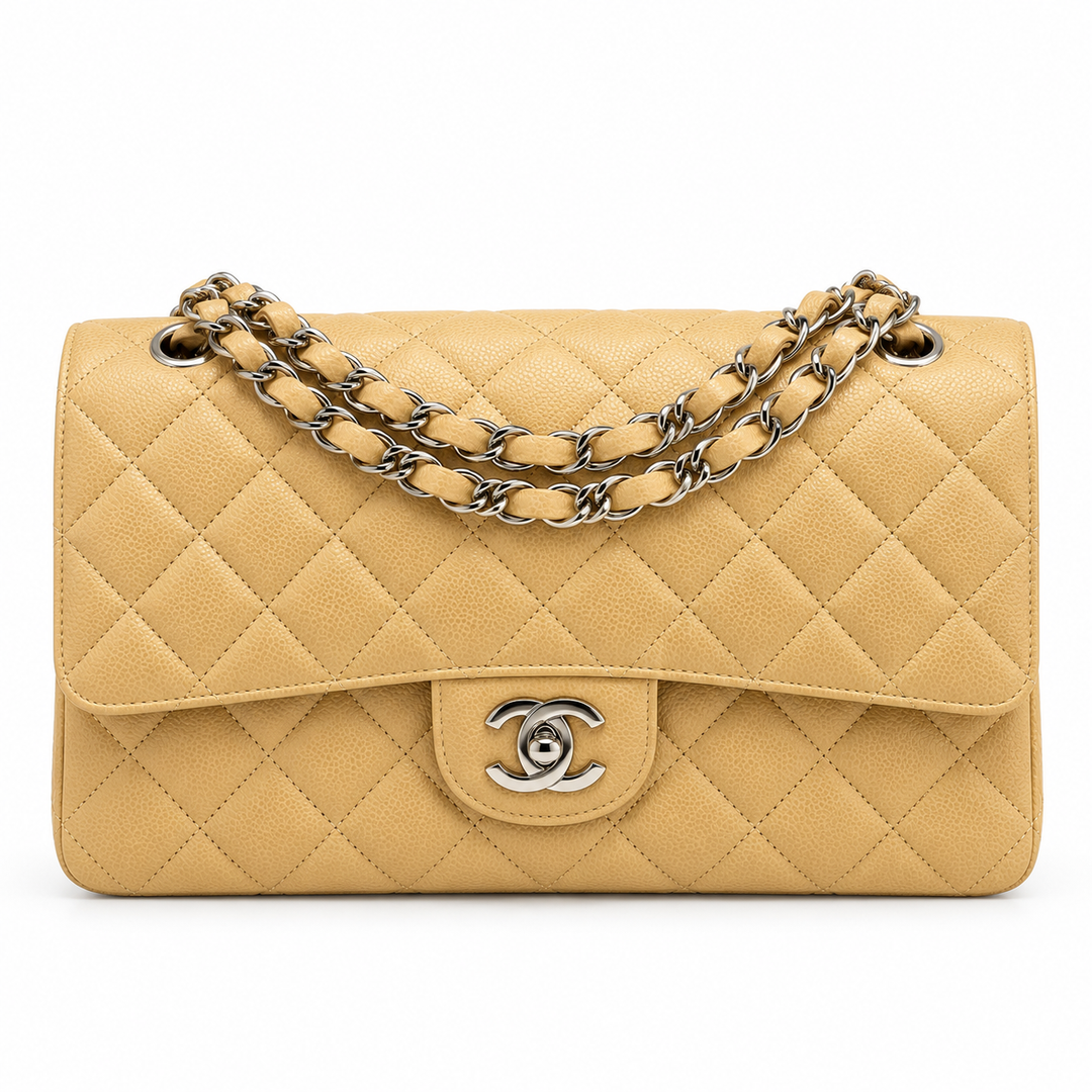 Chanel Caviar Quilted Medium Double Flap Beige