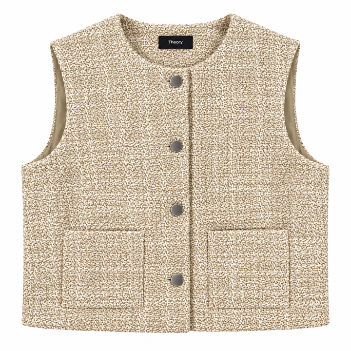 Theory Patch Pocket Vest in Texture Tweed, Taupe Multi - 6