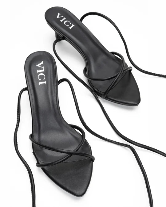 VICI Bella Faux Leather Strappy Kitten Heels, Black - 6