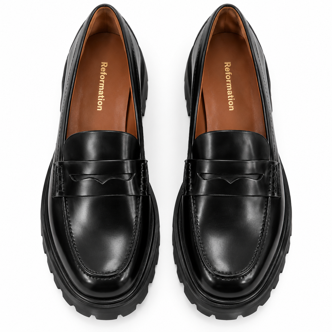 Reformation Agathea Chunky Loafers, Black Leather -  8