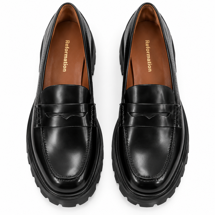 Reformation Agathea Chunky Loafers, Black Leather -  8