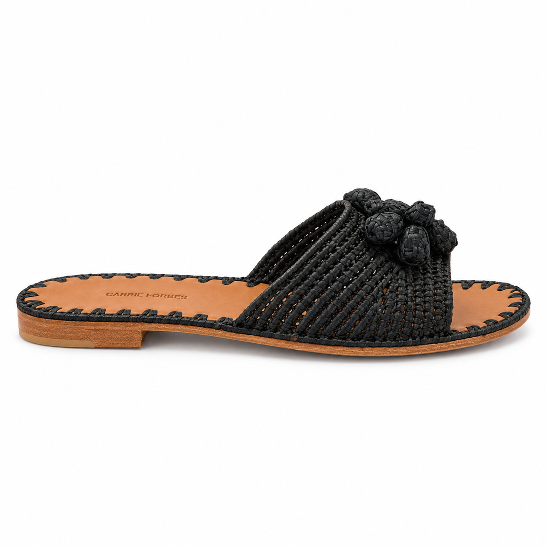 Carrie Forbes Black Woven Raffia Slide Sandals - EU 39