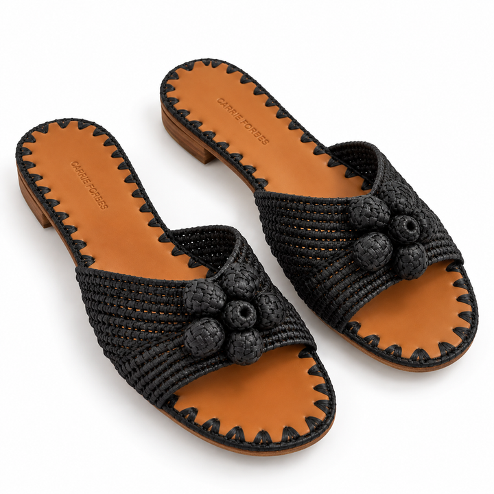 Carrie Forbes Black Woven Raffia Slide Sandals - EU 39
