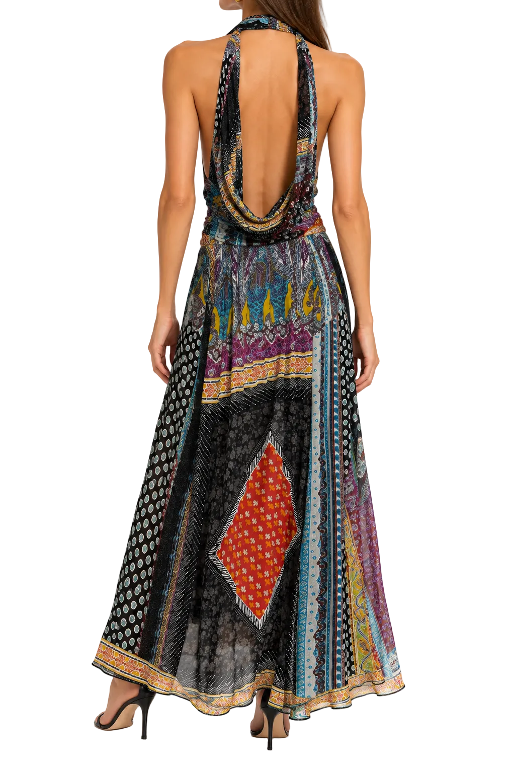 Etro Patchwork-Print Halter Maxi Dress - 42