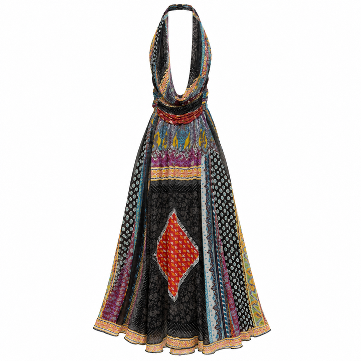 Etro Patchwork-Print Halter Maxi Dress - 42