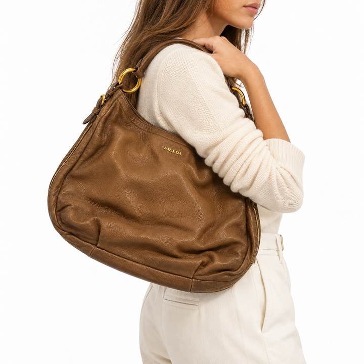 Prada Brown Leather Hobo Bag