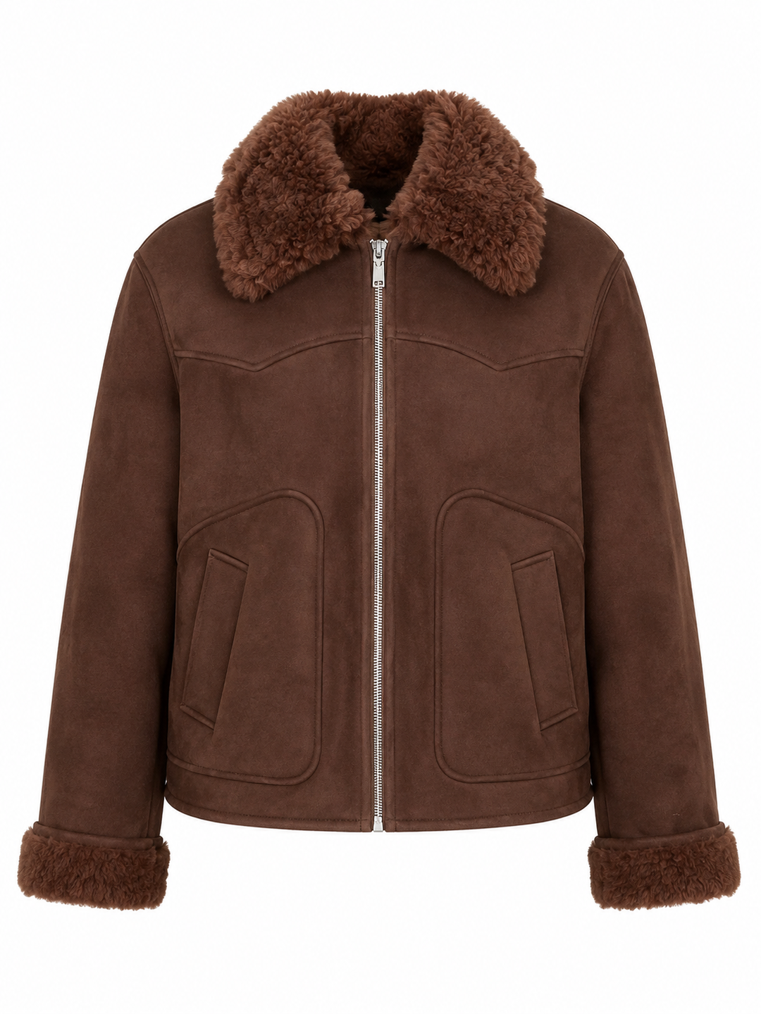 Mango Brown Faux-Suede / Shearing - Style Zip Jacket - M