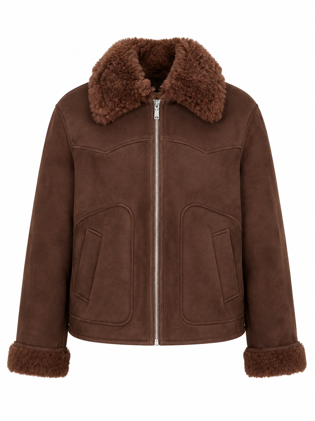 Mango Brown Faux-Suede / Shearing - Style Zip Jacket - M