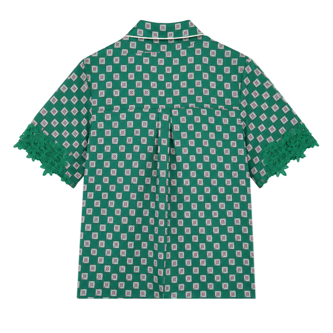Sandro Printed Pyjama Shirt With Lace Trim - S