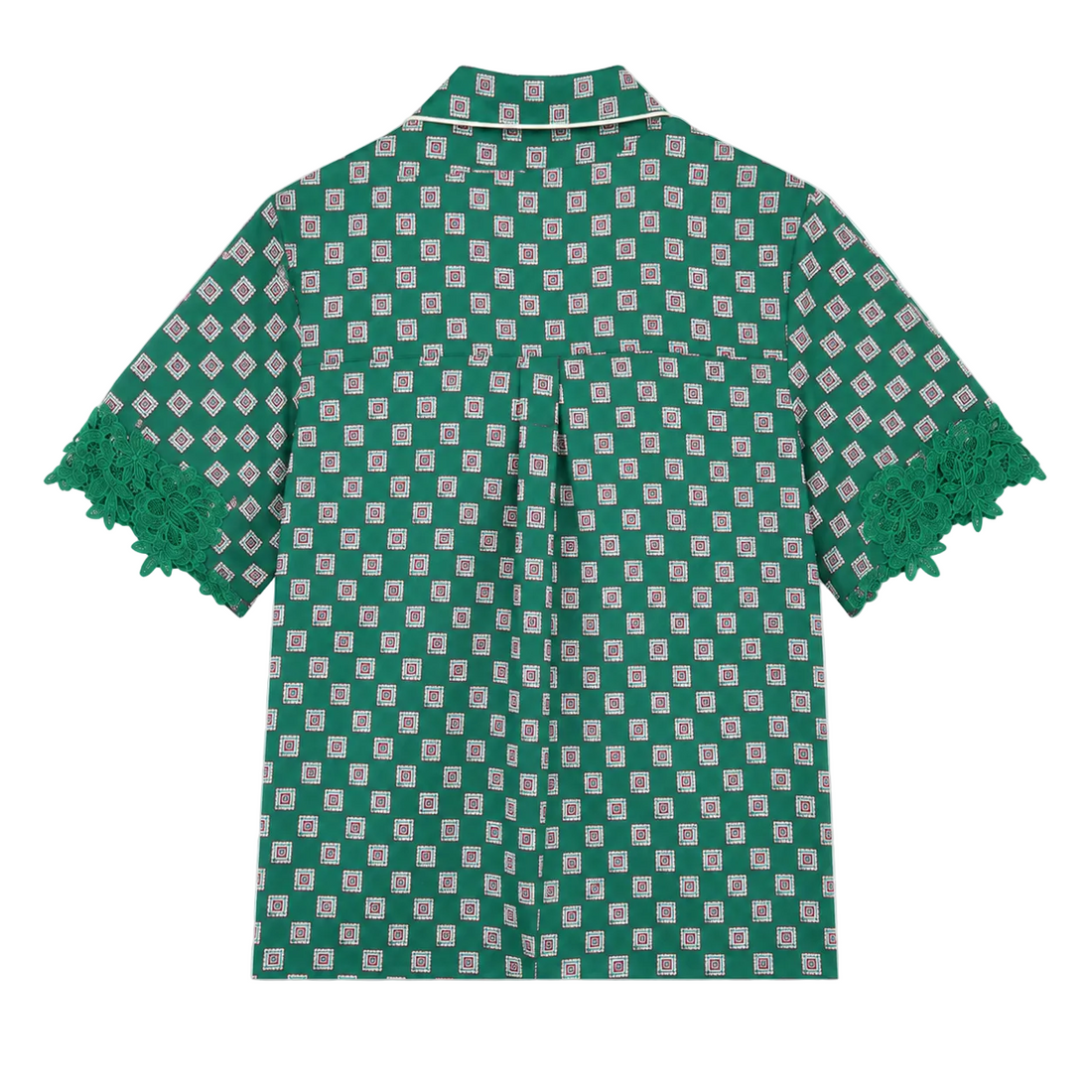 Sandro Printed Pyjama Shirt With Lace Trim