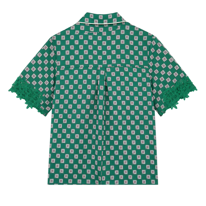 Sandro Printed Pyjama Shirt With Lace Trim - S
