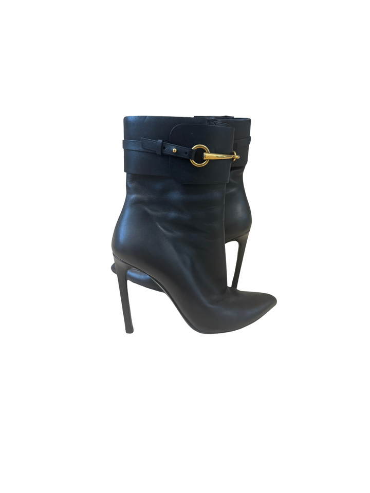 Gucci Black Leather Buckle Boots- Size 37.5