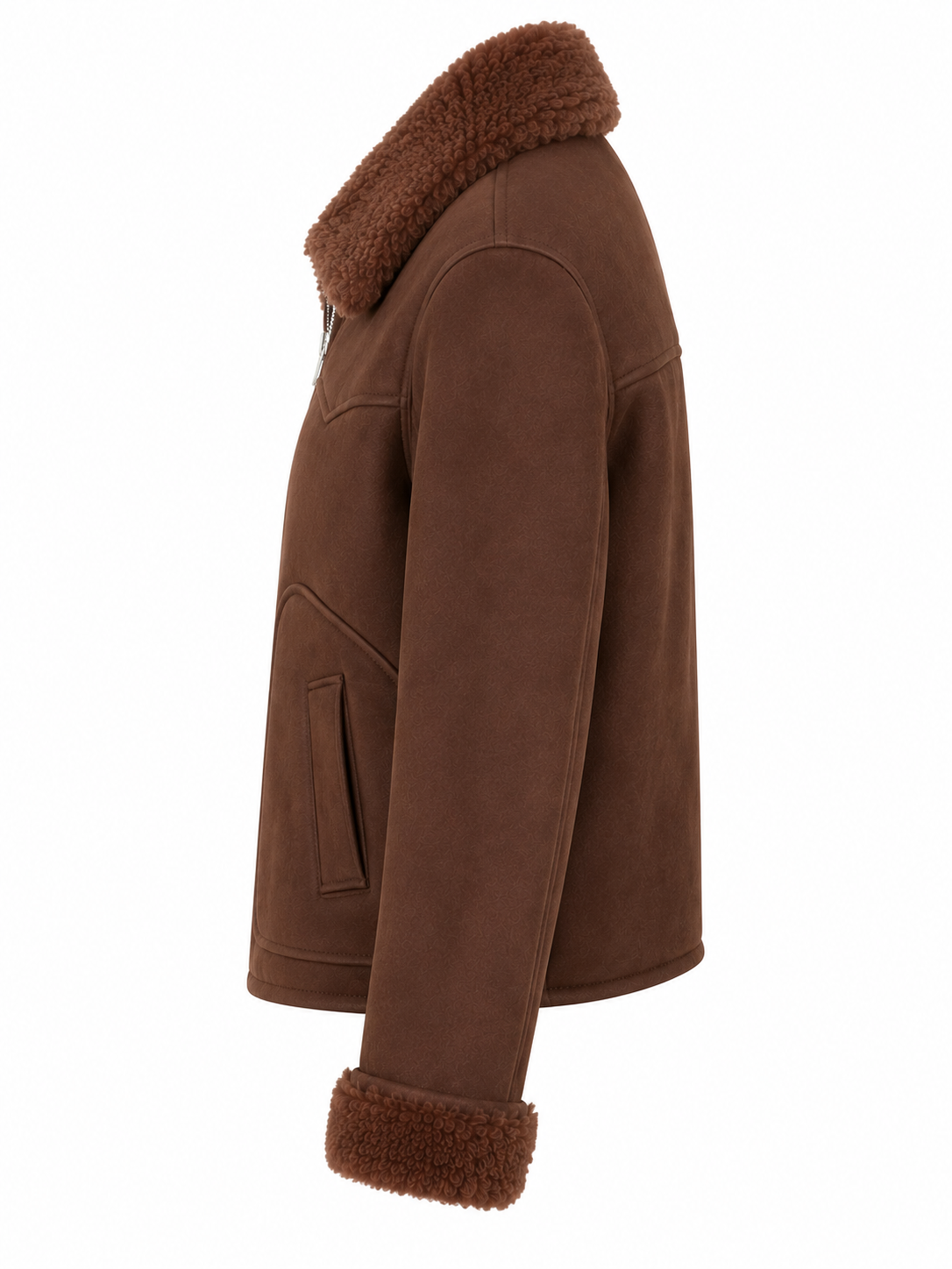 Mango Brown Faux-Suede / Shearing - Style Zip Jacket - M