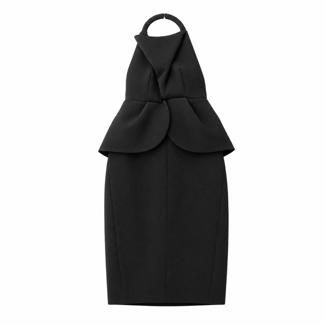 Balenciaga Black Sculptural Halter Peplum Dress - 34