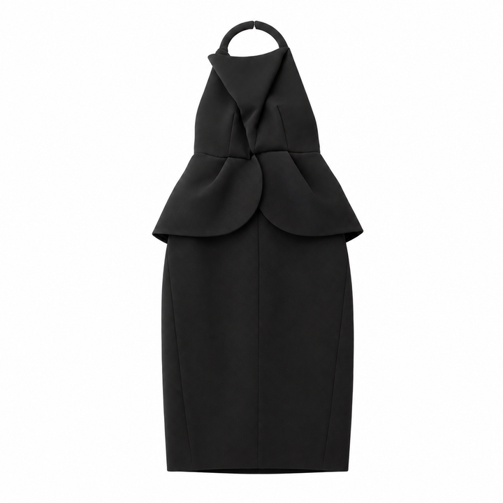Balenciaga Black Sculptural Halter Peplum Dress - 34