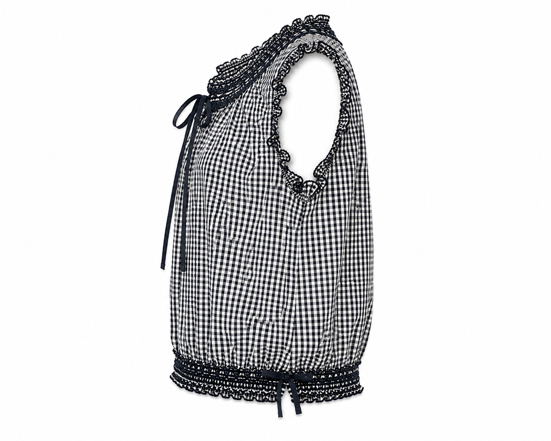 Caroline Constas Gingham Smocked Crop Top - S