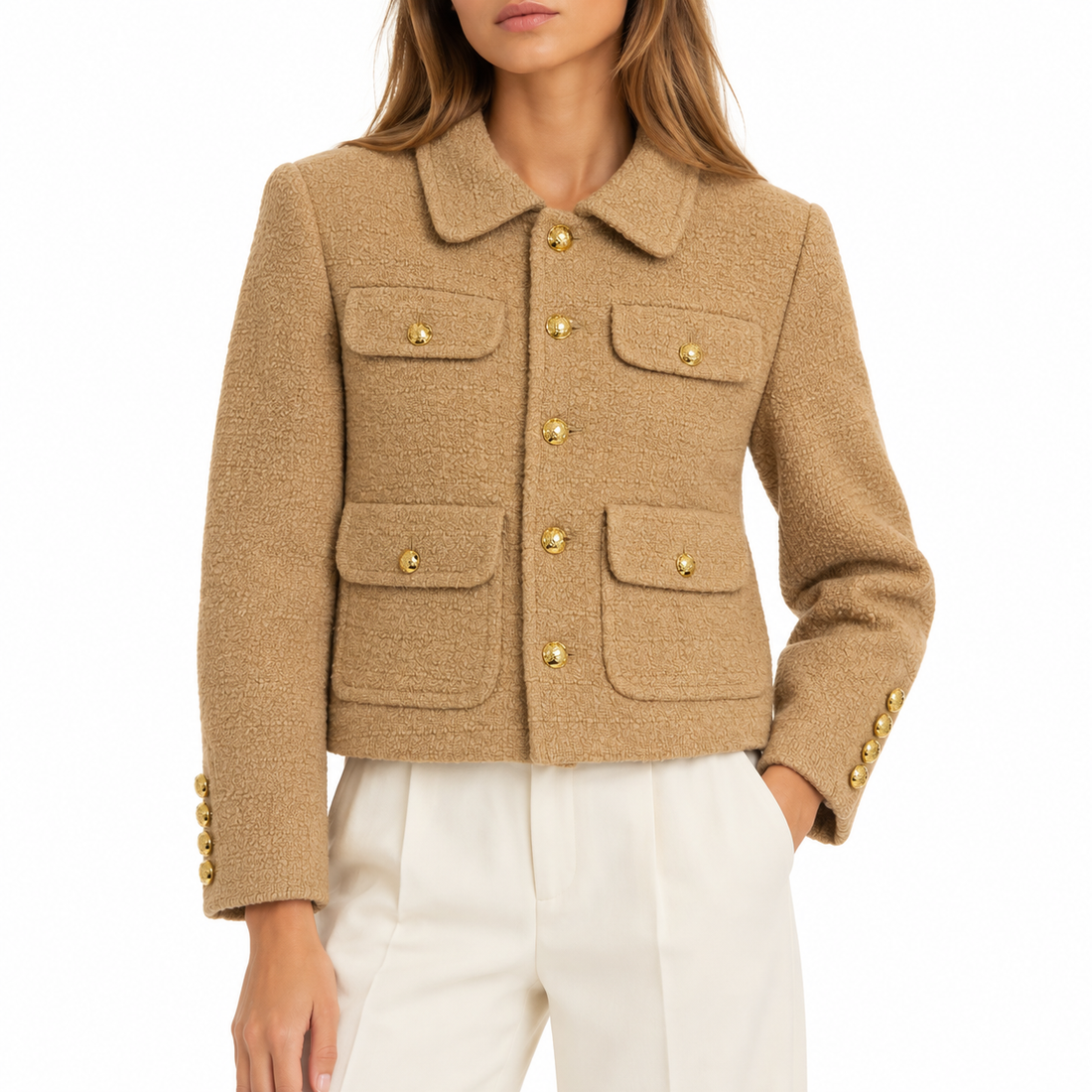 A.L.C. Camel Bouclé Four-Pocket Jacket - S