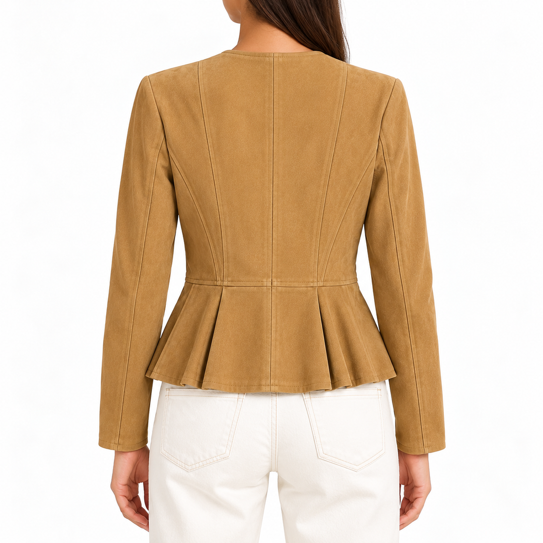 Zara Belted Faux-Suede Peplum Jacket, Camel - S