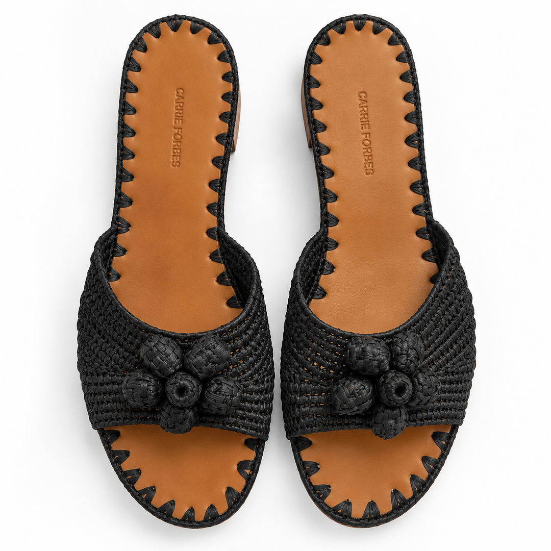 Carrie Forbes Black Woven Raffia Slide Sandals - EU 39