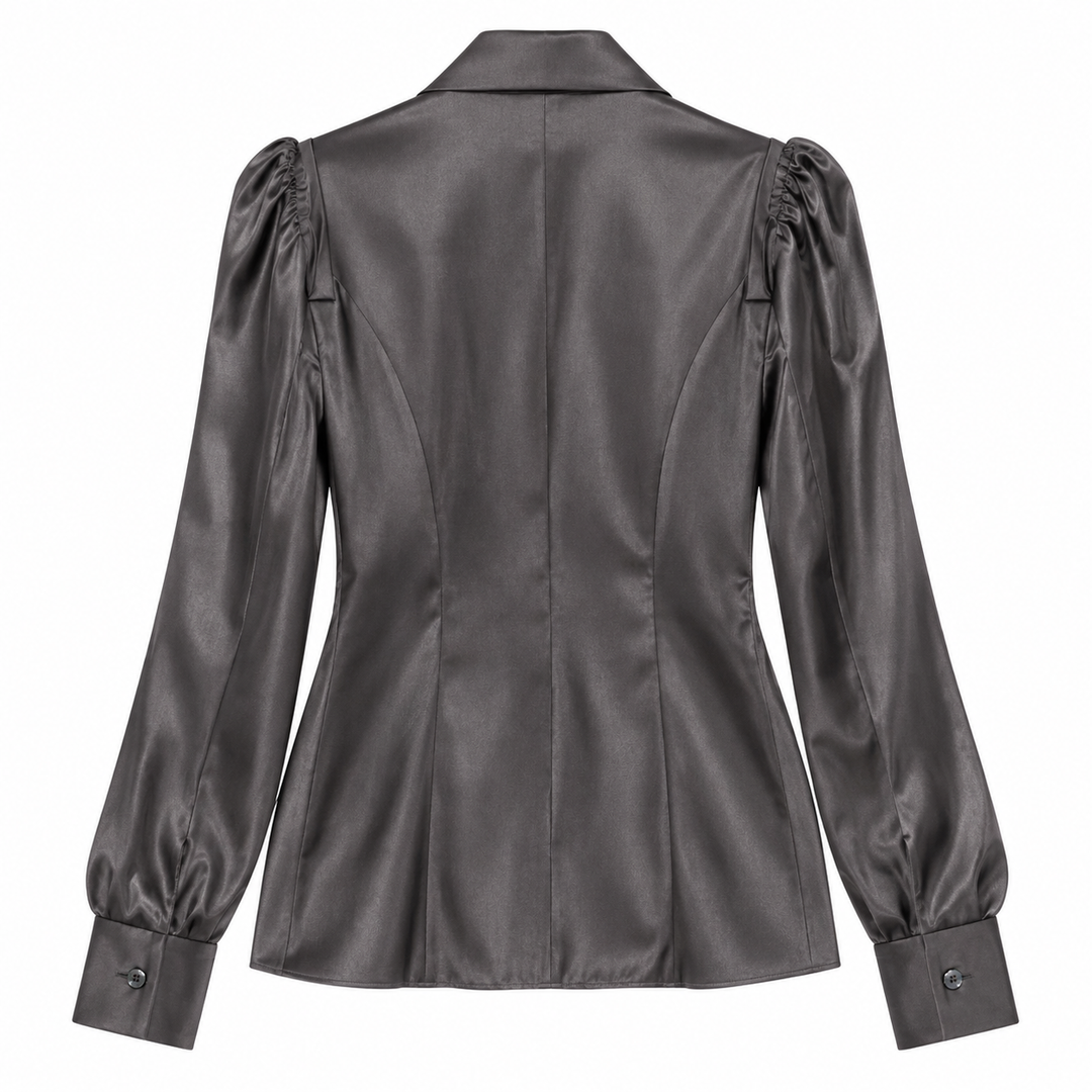 Dolce &amp; Gabbana Gray Silk Tie-Neck Blouse - IT 40