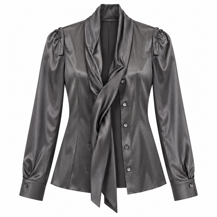 Dolce &amp; Gabbana Gray Silk Tie-Neck Blouse - IT 40