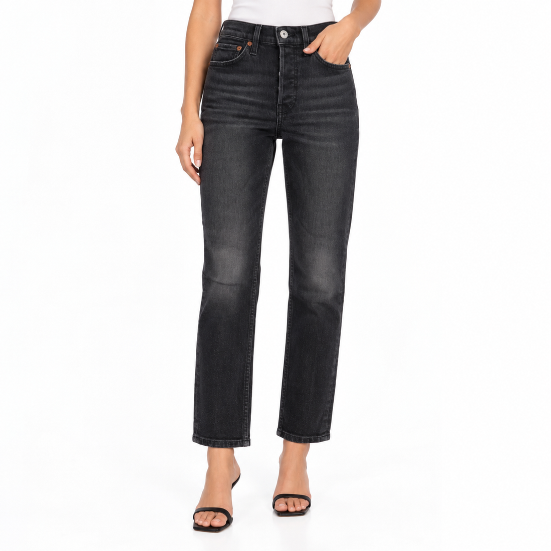 RE/DONE High Rise Ankle Crop Jeans - 24